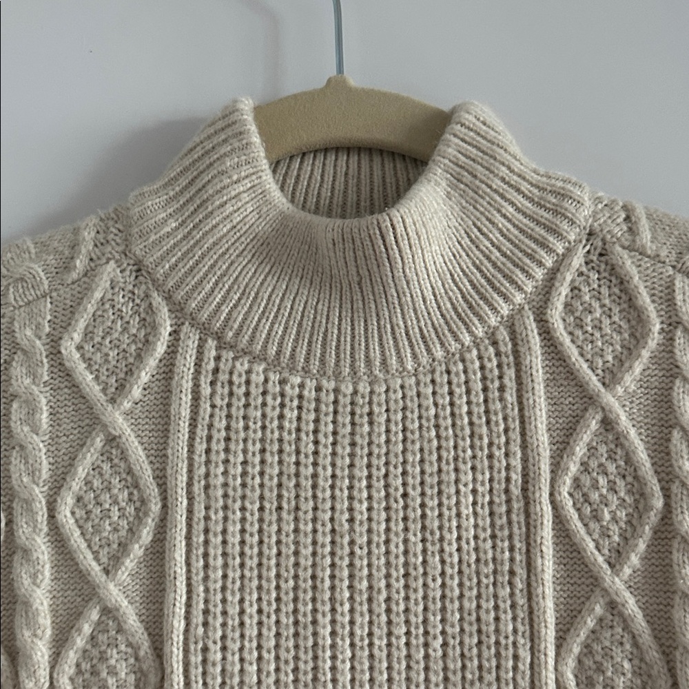 Express Brand Women’s Cream Cable Knit Turtleneck Sweater - Picture 3 of 6